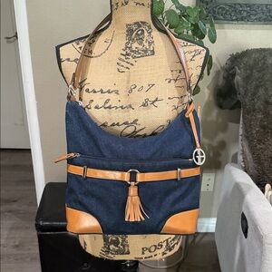 Giani Bernini Navy Blue and Tan Shoulder Bag